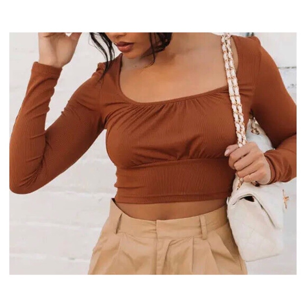 Dry Goods by Originally Orange Long Sleeve Square Neck Crop Top Size Large NWT